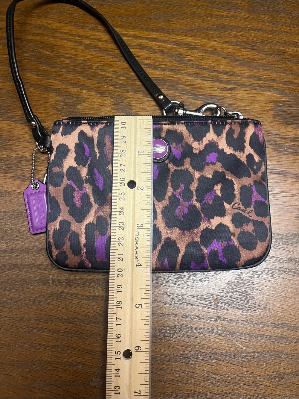 Coach Purple, Black and Brown Leopard Print Wristlet - Picture 12 of 14